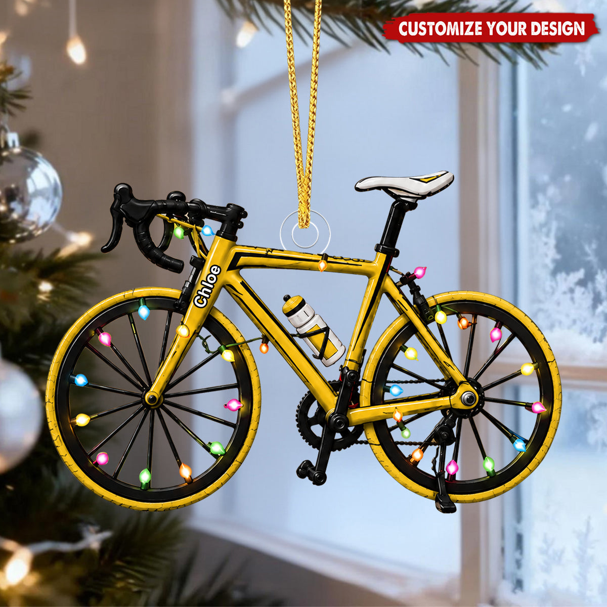 Personalized Bicycle Christmas Acrylic Ornament, Custom Name Cyclist Gift