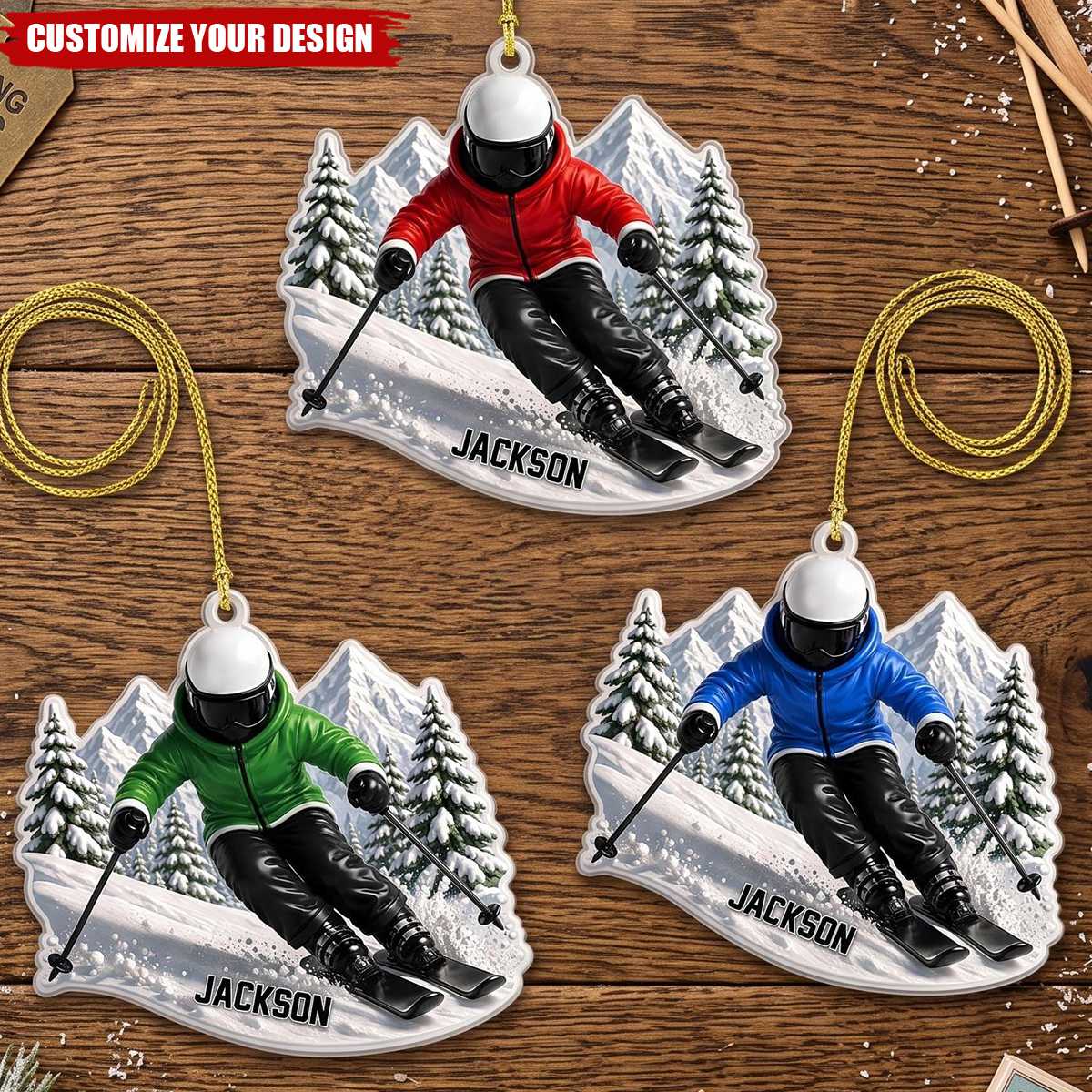 Personalized Skiing Christmas Ornament, Gift for Ski Lovers
