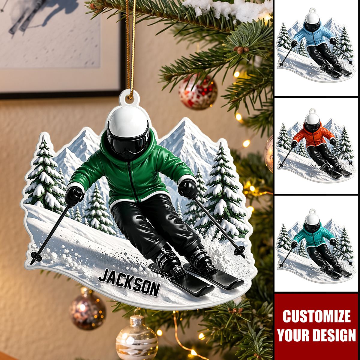 Personalized Skiing Christmas Ornament, Gift for Ski Lovers