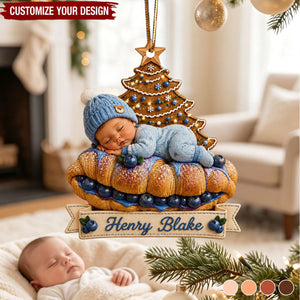Personalized Baby Croissant Christmas Acrylic Ornament, Custom Newborn First Christmas Bakery Gift