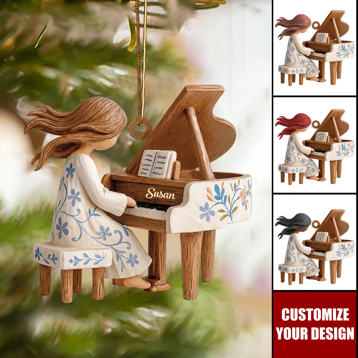 Personalized Piano Christmas Acrylic Ornament, Gift for Piano Lovers & Musicians