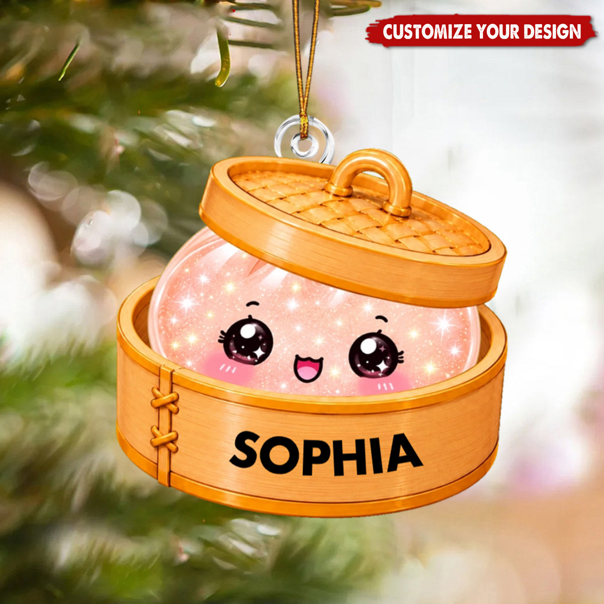 Personalized Cute Dumpling Acrylic Ornament, Custom Name Christmas Gift for Kids
