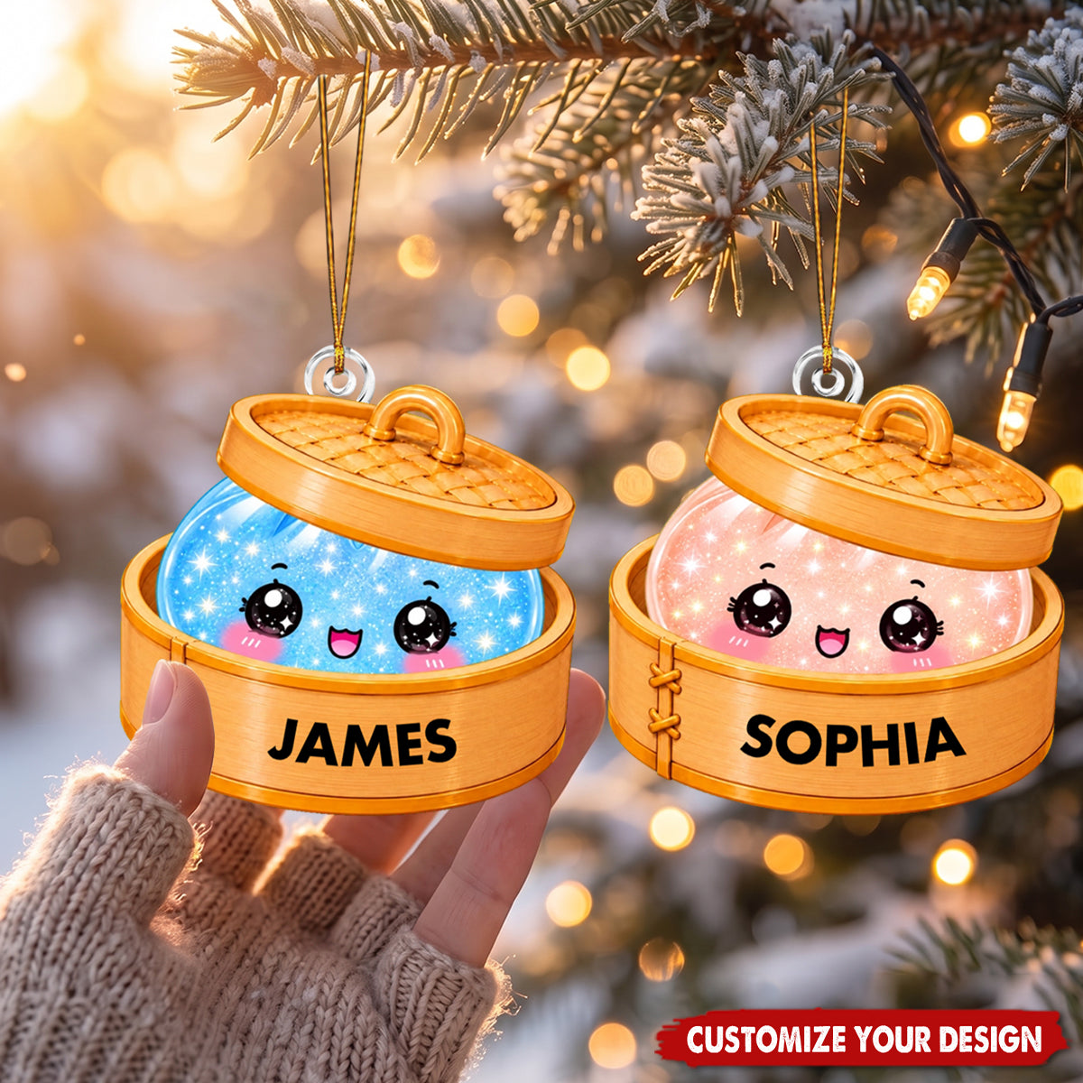 Personalized Cute Dumpling Acrylic Ornament, Custom Name Christmas Gift for Kids
