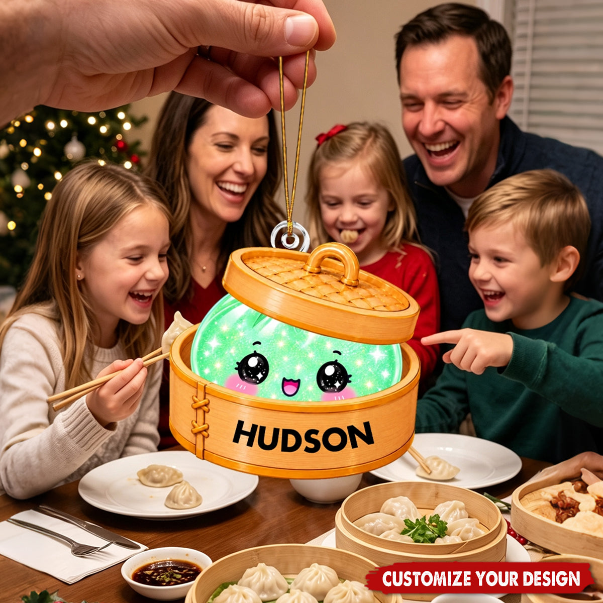 Personalized Cute Dumpling Acrylic Ornament, Custom Name Christmas Gift for Kids