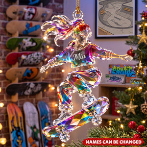 Personalized Skateboard Acrylic Ornament, Custom Name Skater Gift