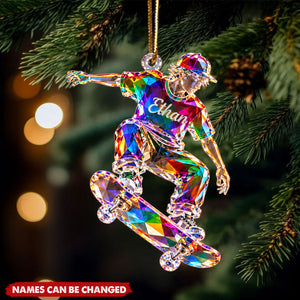 Personalized Skateboard Acrylic Ornament, Custom Name Skater Gift