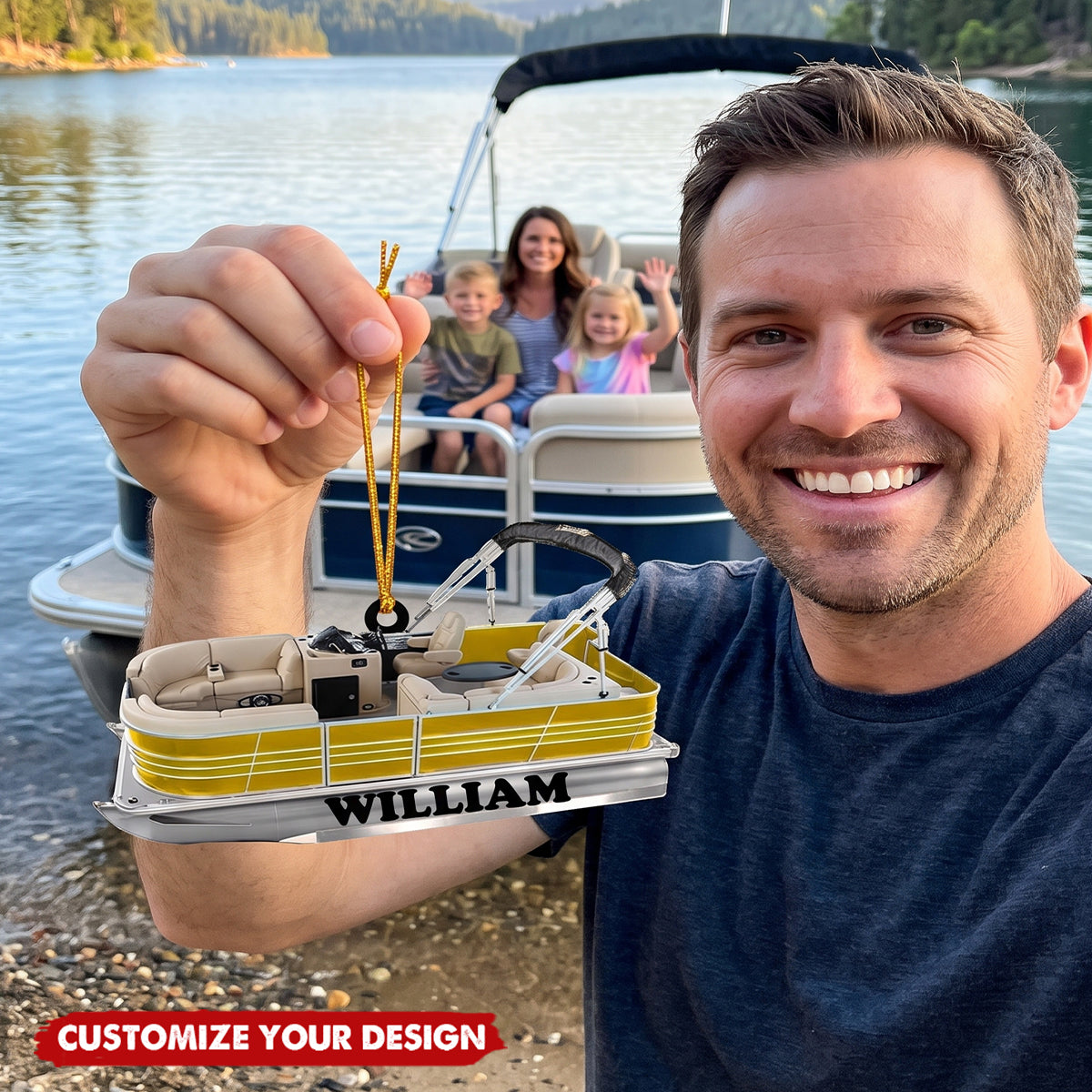Custom Pontoon Boat Acrylic Christmas Ornament, Gift for Pontoon Enthusiasts