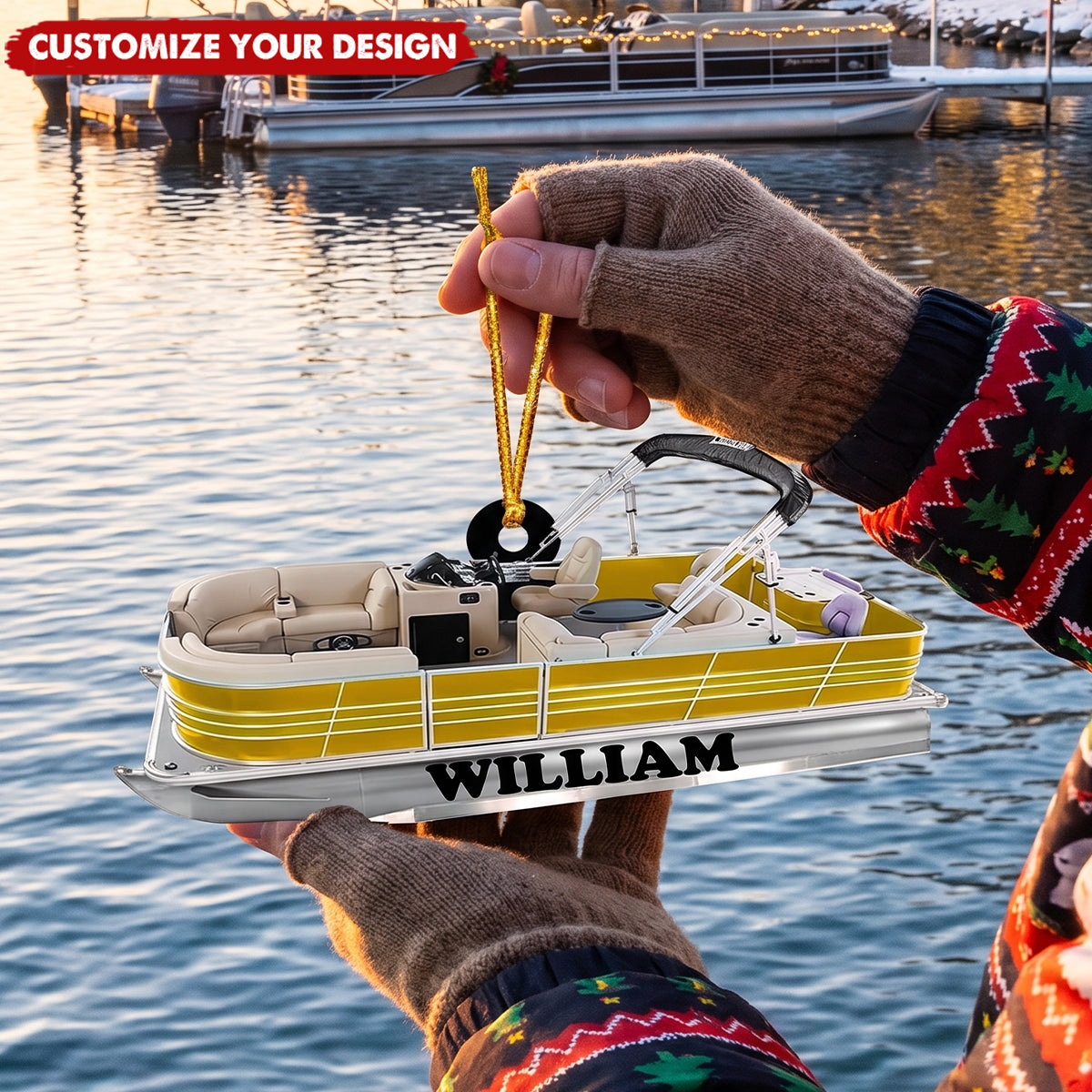 Custom Pontoon Boat Acrylic Christmas Ornament, Gift for Pontoon Enthusiasts