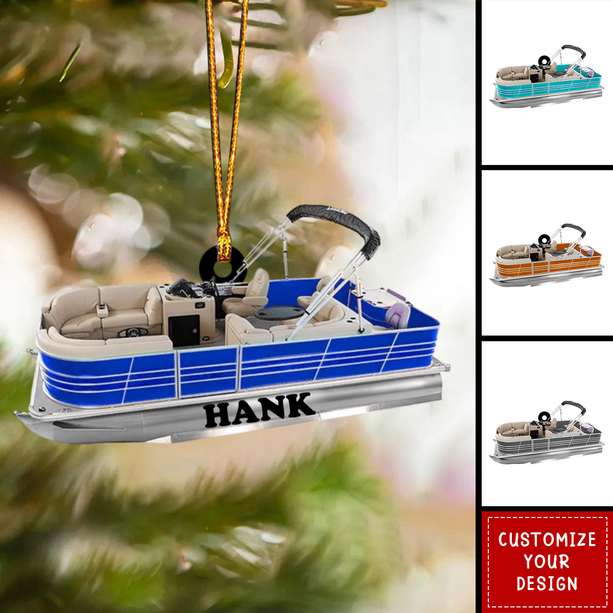 Custom Pontoon Boat Acrylic Christmas Ornament, Gift for Pontoon Enthusiasts