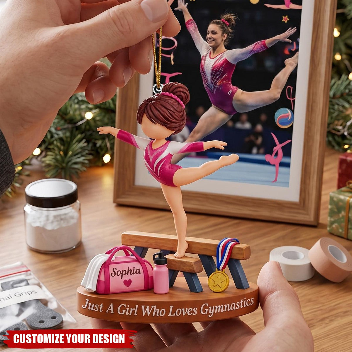 Personalized Gymnastics Acrylic Ornament - Custom Name Christmas Gift for Girl Gymnasts