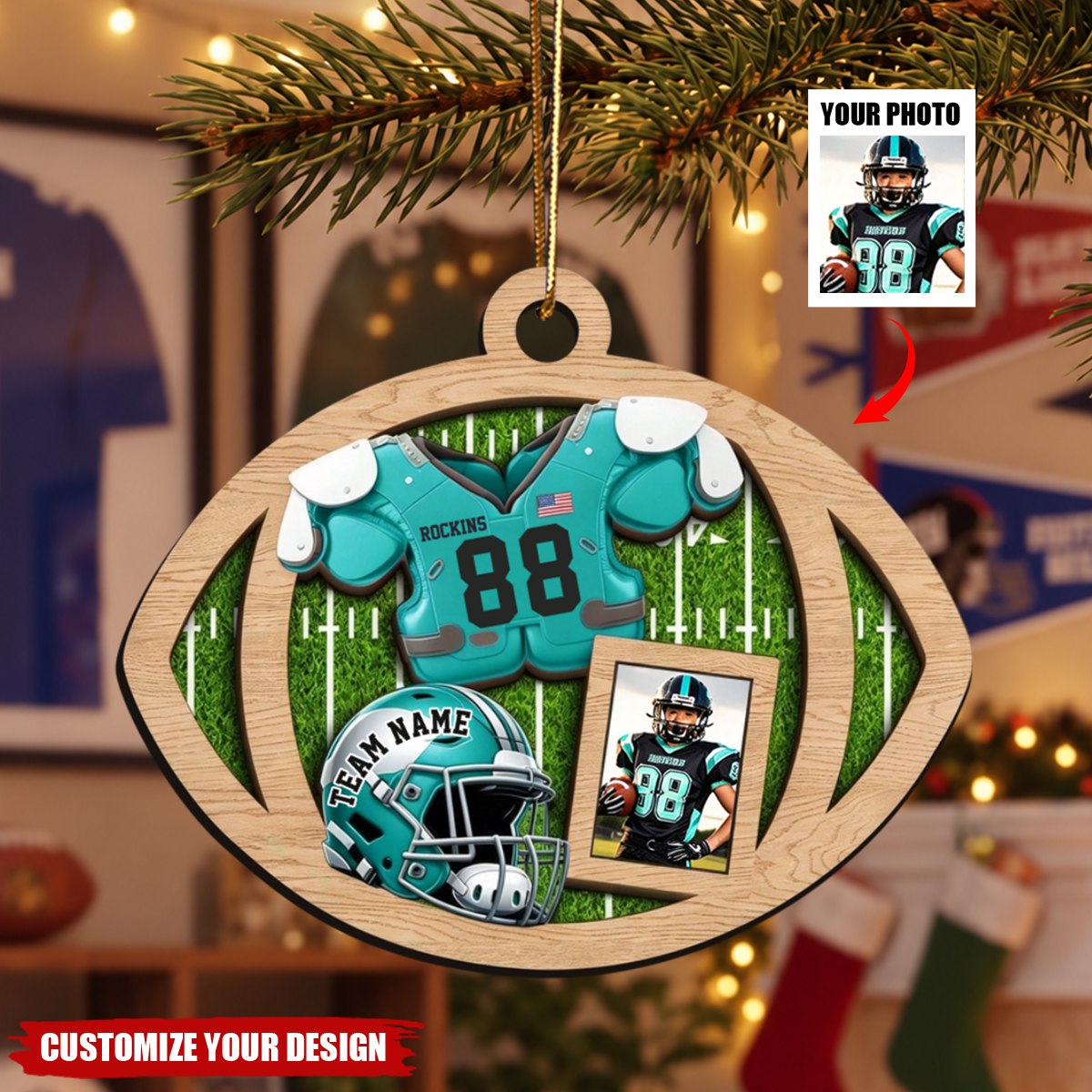 Personalized Football Player Photo Wooden Ornament