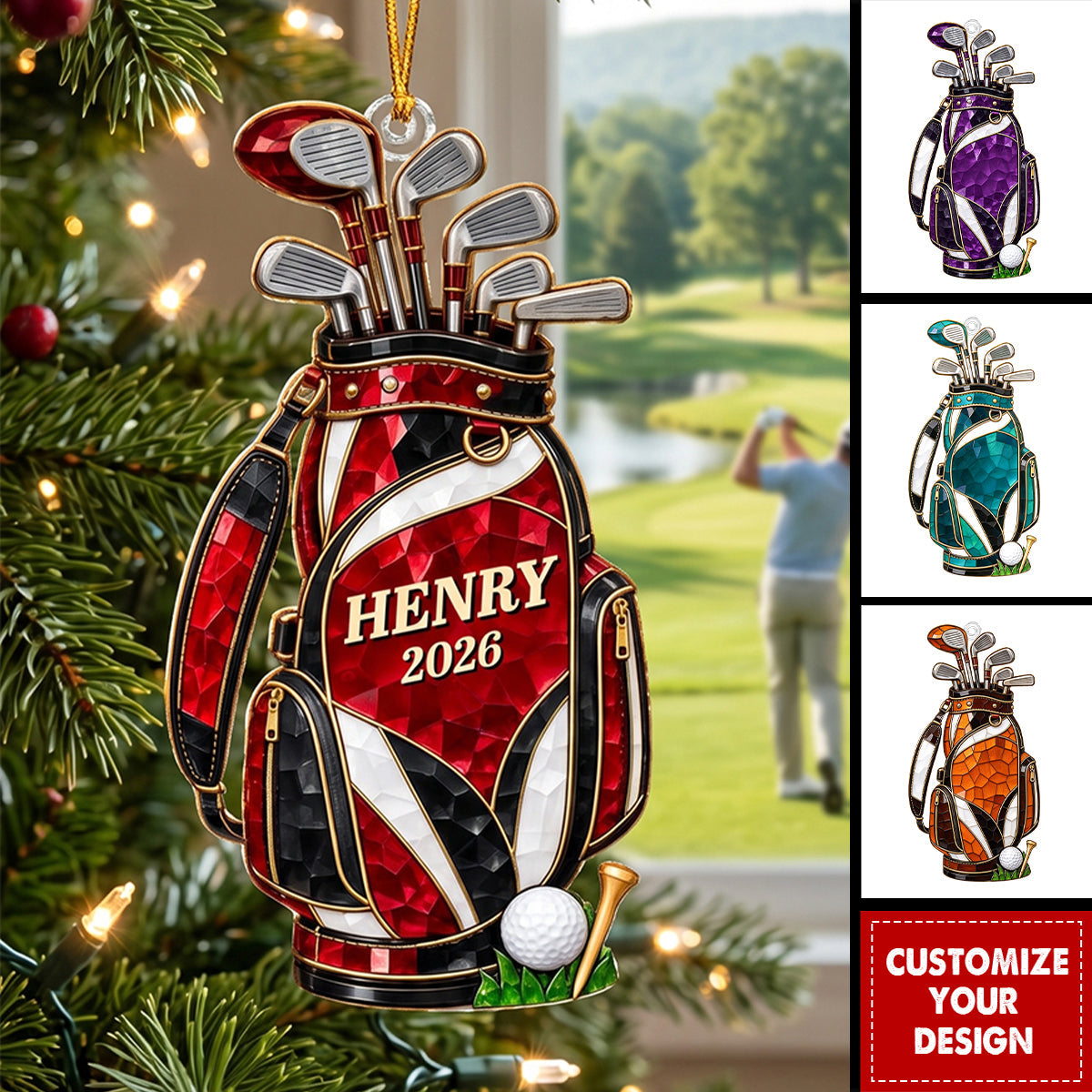 Personalized Golf Acrylic Christmas Ornament, Gift for Dad Golfer