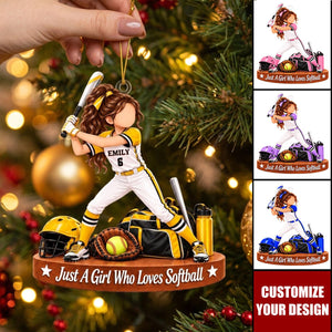 Personalized Softball Girl Acrylic Ornament, Custom Name Player Christmas Gift
