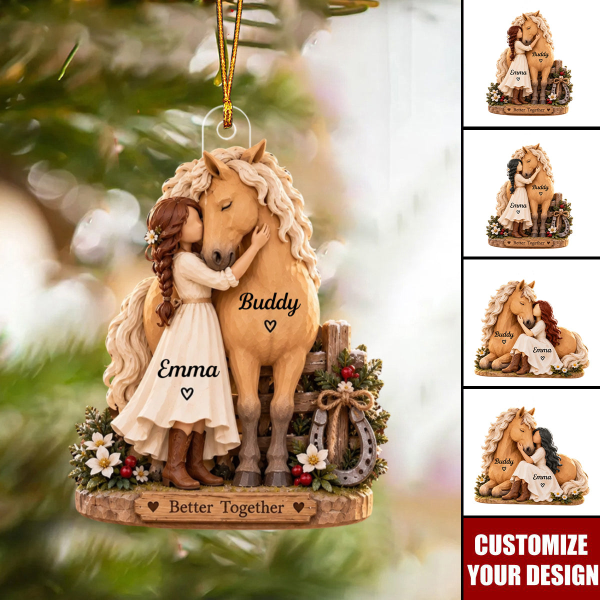 Personalized Girl & Horse Acrylic Ornament - Custom Equestrian Gift for Horse Lover