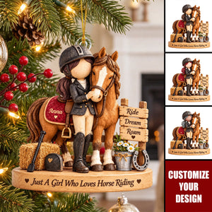 Personalized Horse Riding Girl Acrylic Ornament, Equestrian Christmas Gift for Horse Lovers