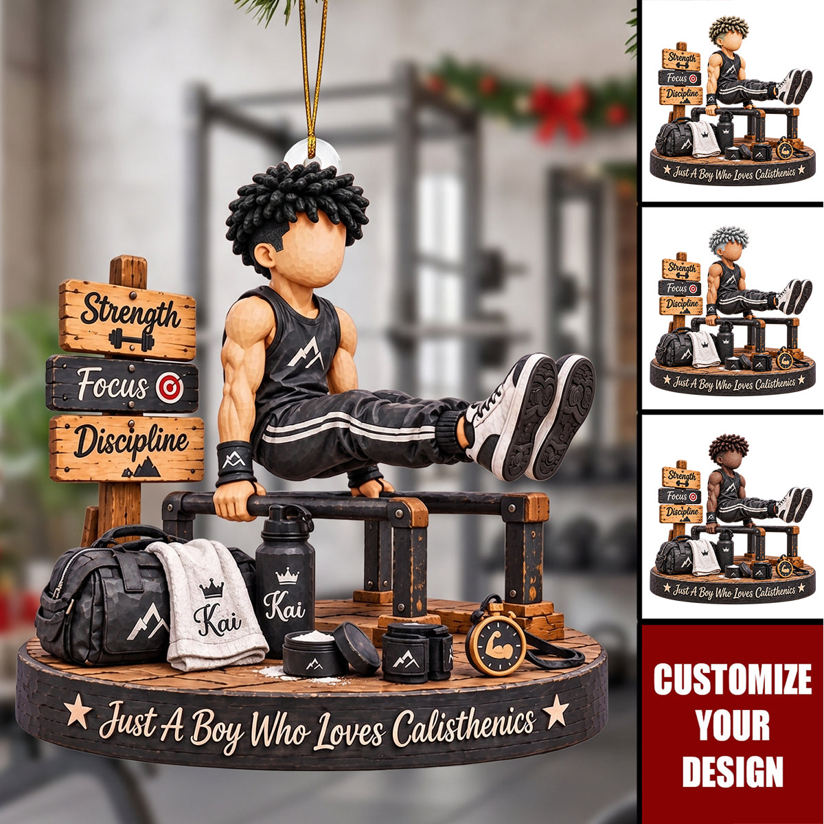 Personalized Calisthenics Acrylic Ornament, Boy Fitness Christmas Gift