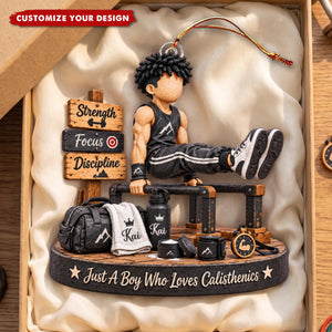Personalized Calisthenics Acrylic Ornament, Boy Fitness Christmas Gift