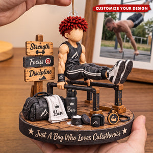 Personalized Calisthenics Acrylic Ornament, Boy Fitness Christmas Gift