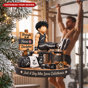Personalized Calisthenics Acrylic Ornament, Boy Fitness Christmas Gift
