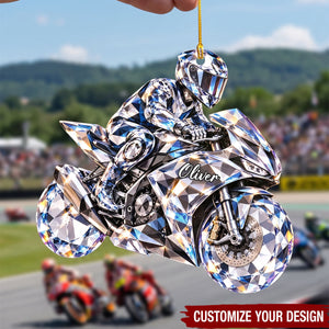 Personalized Motorcycle Acrylic Ornament, Custom Name Diamond Biker Christmas Decor