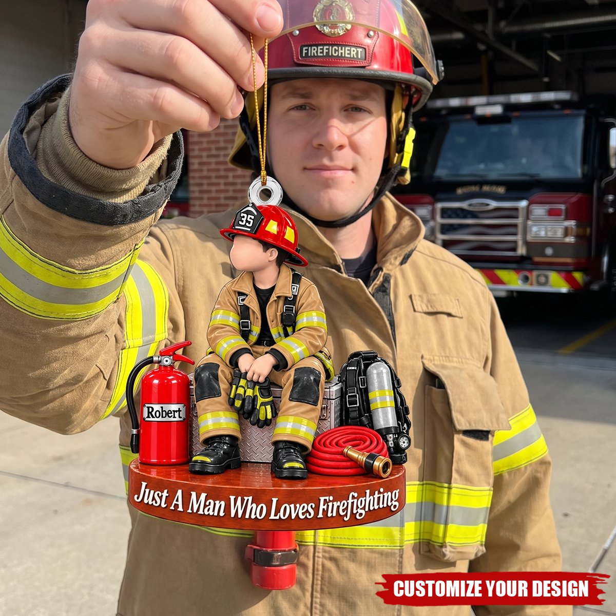 Personalized Firefighter Christmas Ornament, Custom Name & Number Gift For Firefighter