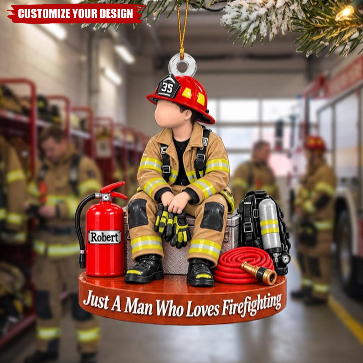 Personalized Firefighter Christmas Ornament, Custom Name & Number Gift For Firefighter