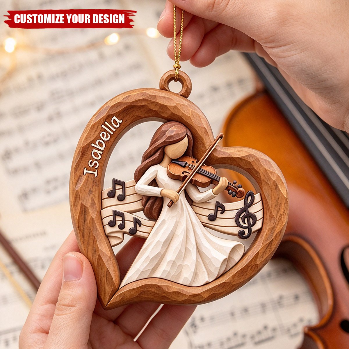 Personalized Violin Girl Christmas Ornament, Gift for Violin Players & Students
