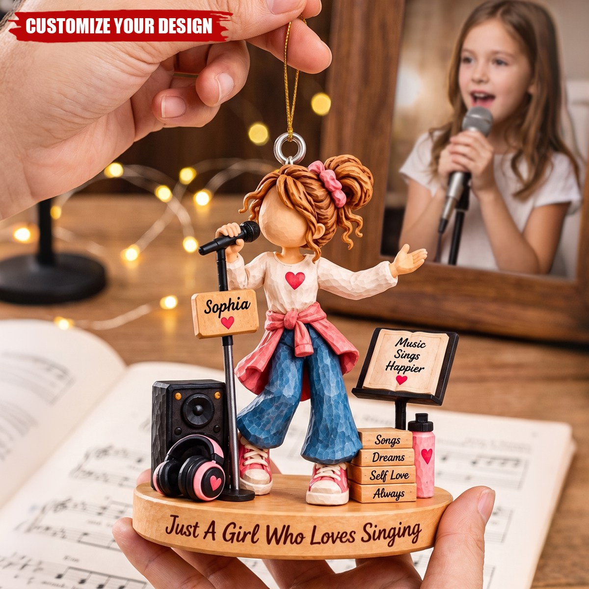 Personalized Singing Girl Ornament, Custom Christmas Gift For Music Lovers & Vocal Studio Decor
