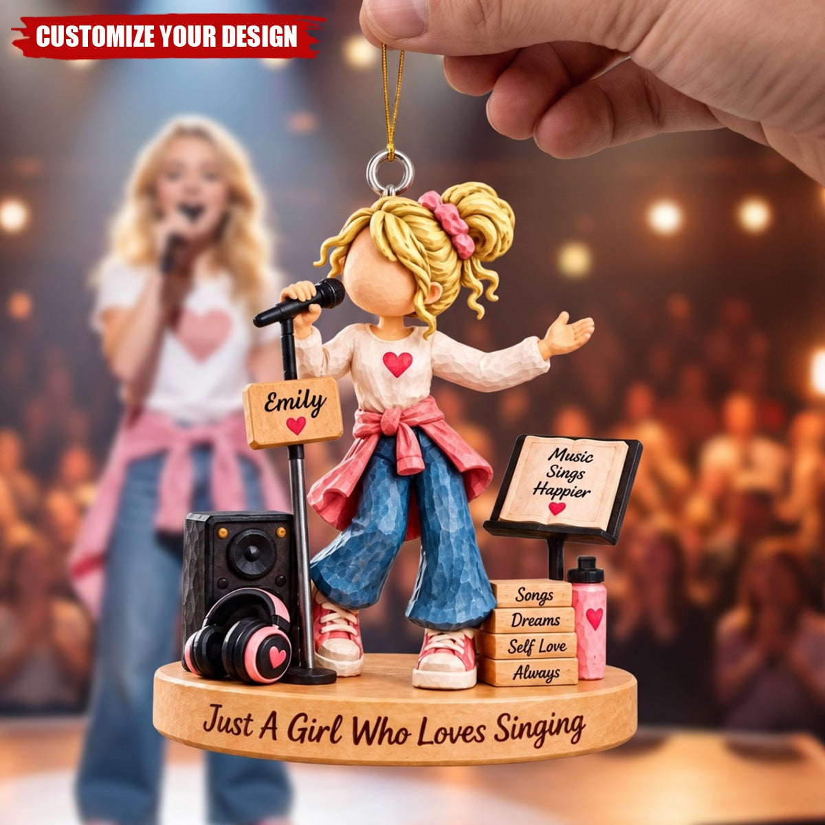 Personalized Singing Girl Ornament, Custom Christmas Gift For Music Lovers & Vocal Studio Decor
