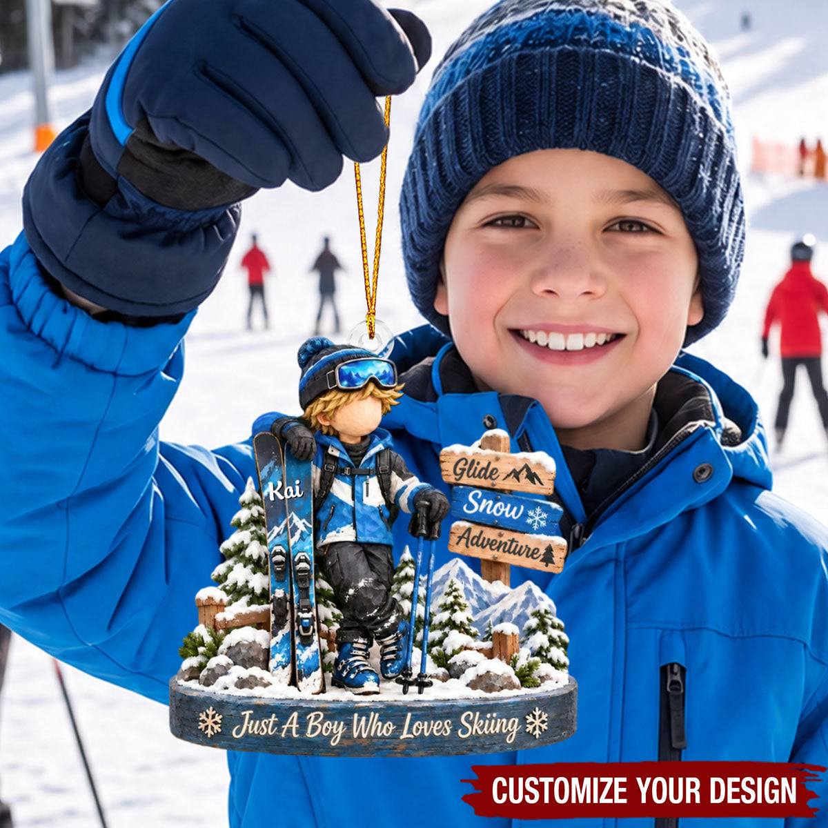 Personalized Ski Boy Christmas Ornament, Winter Sports Keepsake For Him