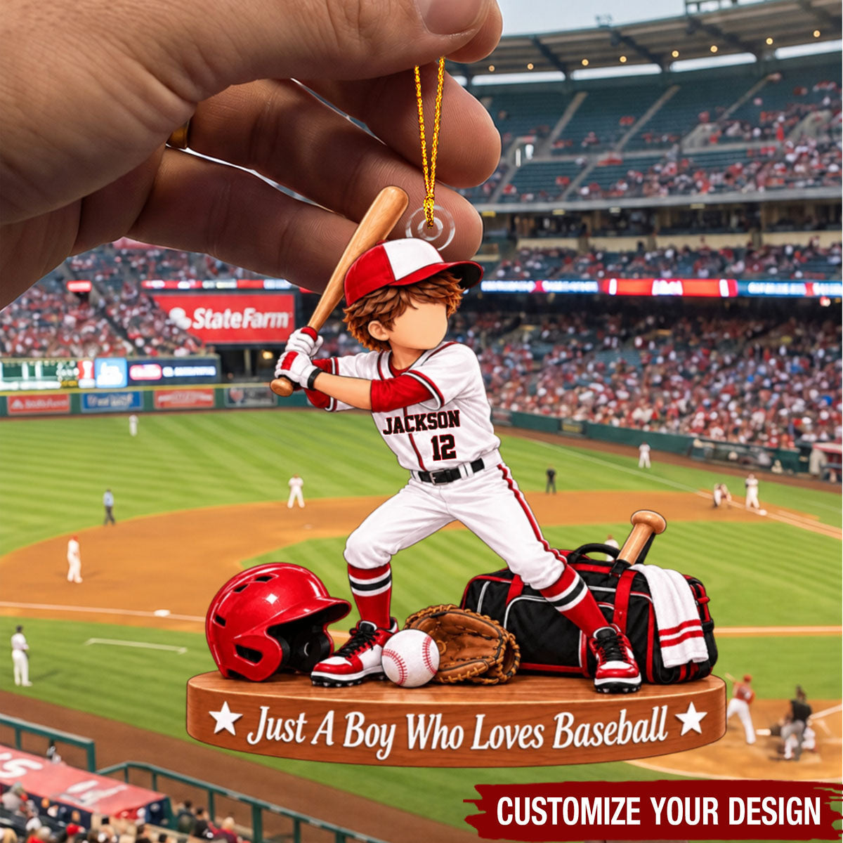 Personalized Baseball Boy Christmas Ornament, Custom Name & Number Gift