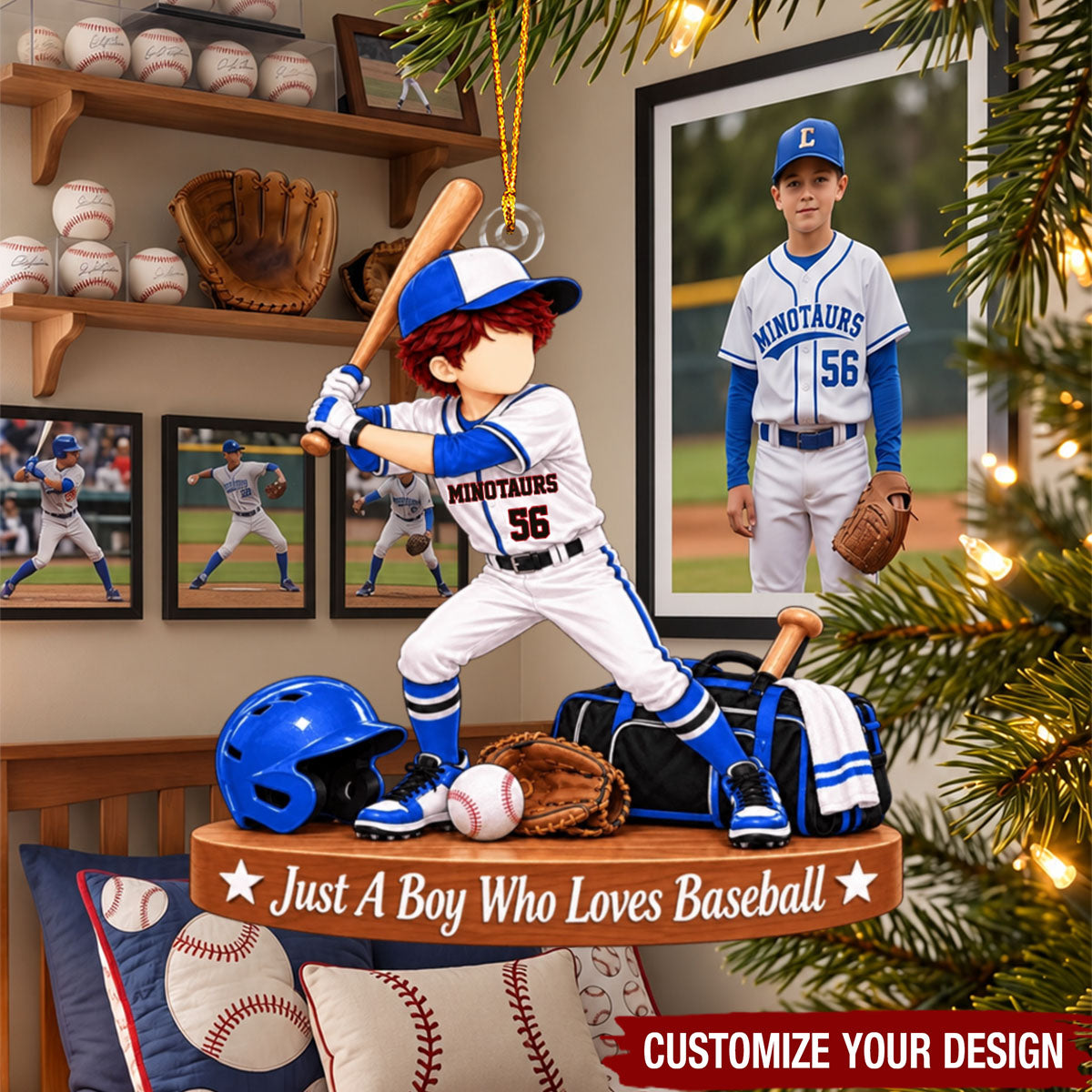 Personalized Baseball Boy Christmas Ornament, Custom Name & Number Gift