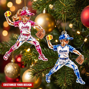 Personalized Softball Name Acrylic Christmas Ornaments, Team Souvenir Gifts