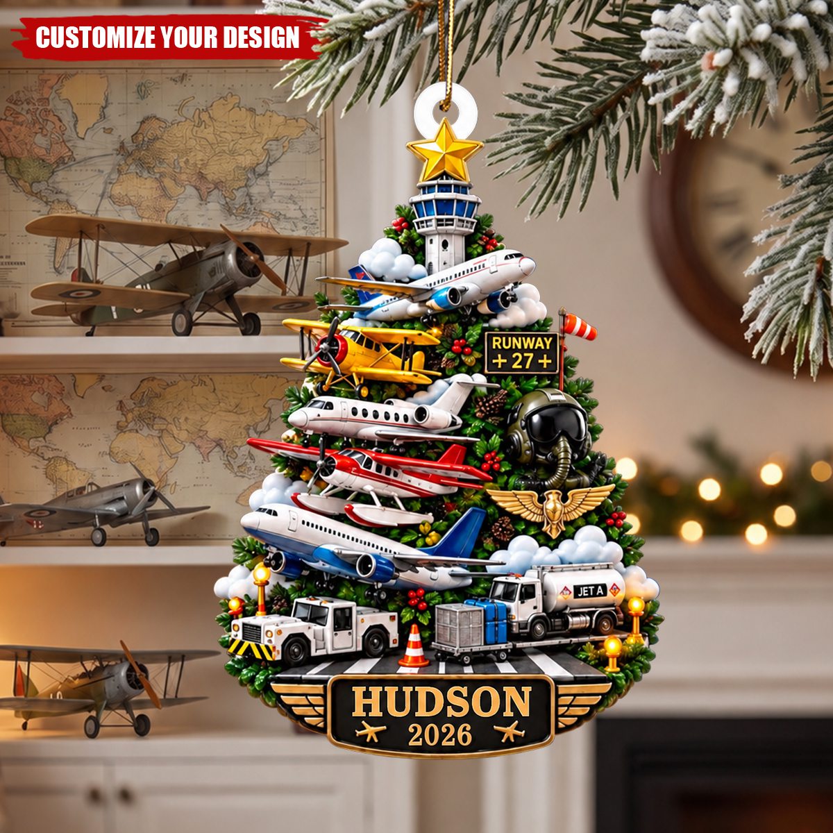Personalized Airplane Christmas Ornaments, Pilot Aviation Gifts