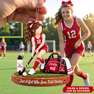 Personalized Field Hockey Ornament, Custom Name & Number Christmas Gift for Girl Players