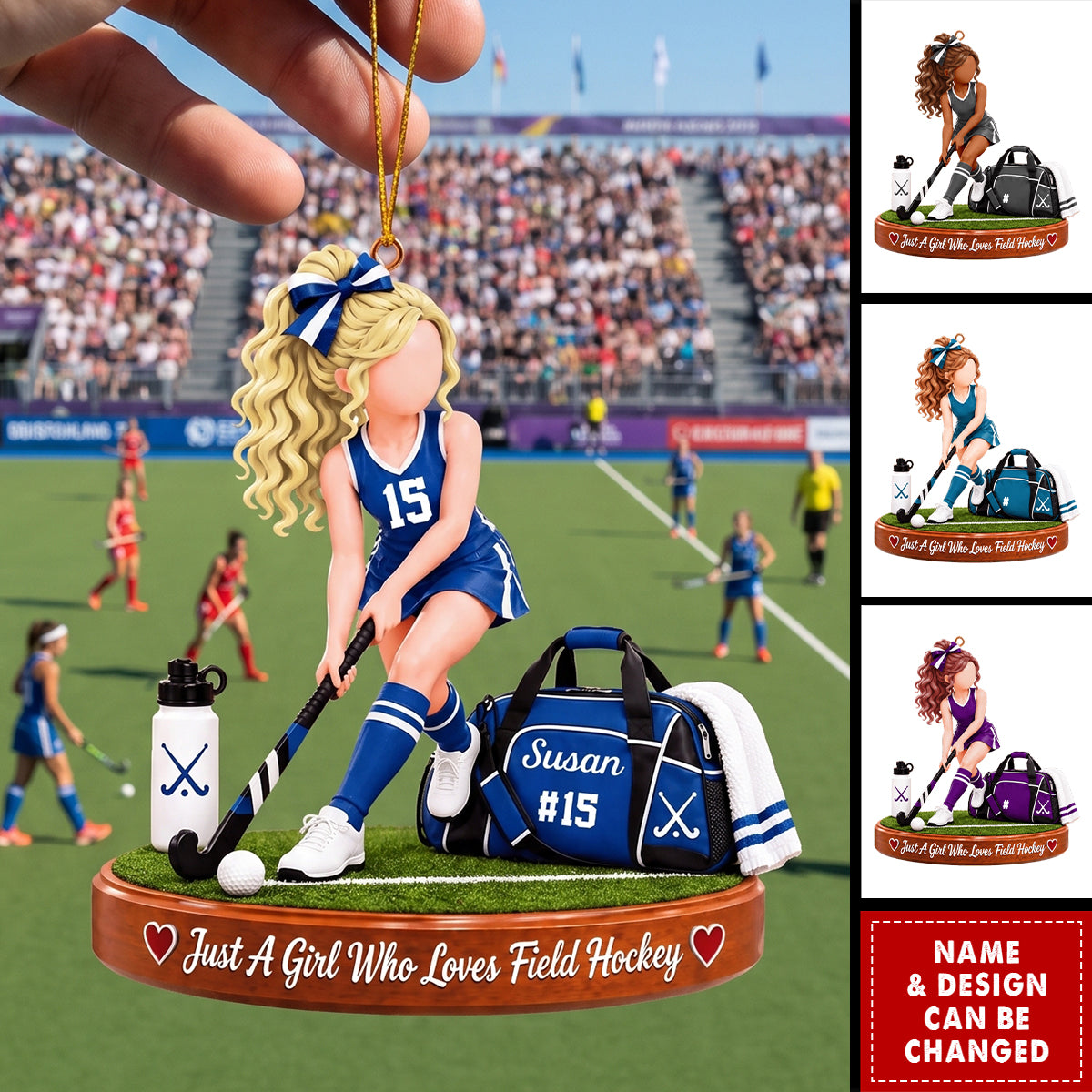 Personalized Field Hockey Ornament, Custom Name & Number Christmas Gift for Girl Players