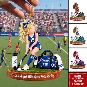 Personalized Field Hockey Ornament, Custom Name & Number Christmas Gift for Girl Players