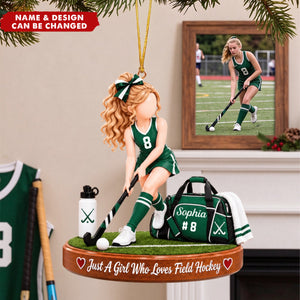Personalized Field Hockey Ornament, Custom Name & Number Christmas Gift for Girl Players