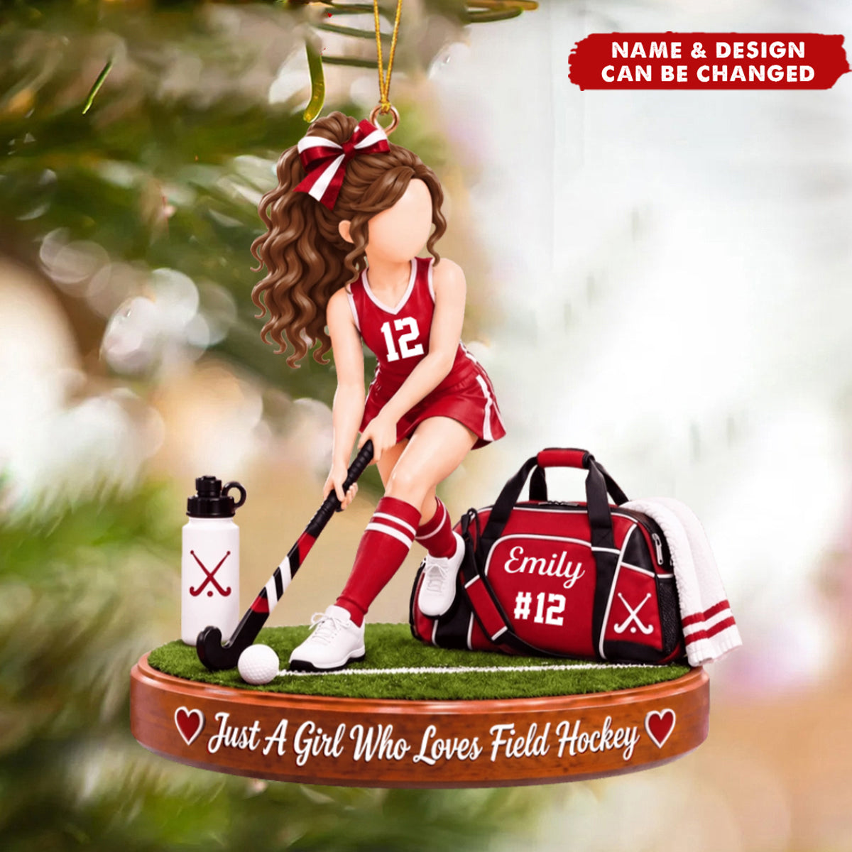 Personalized Field Hockey Ornament, Custom Name & Number Christmas Gift for Girl Players