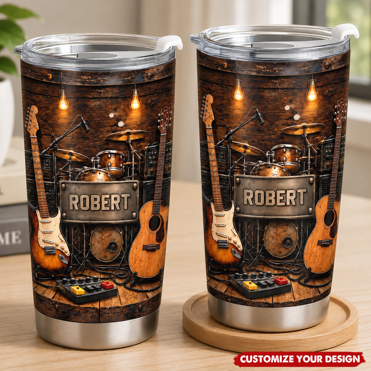 Personalized Guitar Drummer Tumbler, Custom Name Gift for Music Lovers