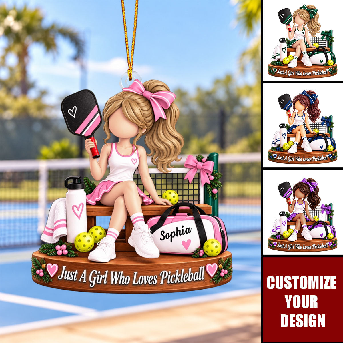 Personalized Pickleball Ornaments, Custom Name Christmas Gifts for Pickleball Girls
