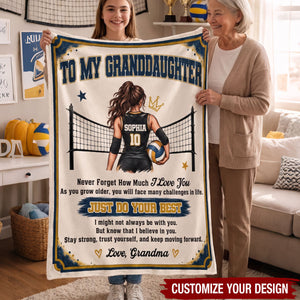 To My Granddaughter Volleyball Blanket, Custom Name & Number, Gift From Grandma