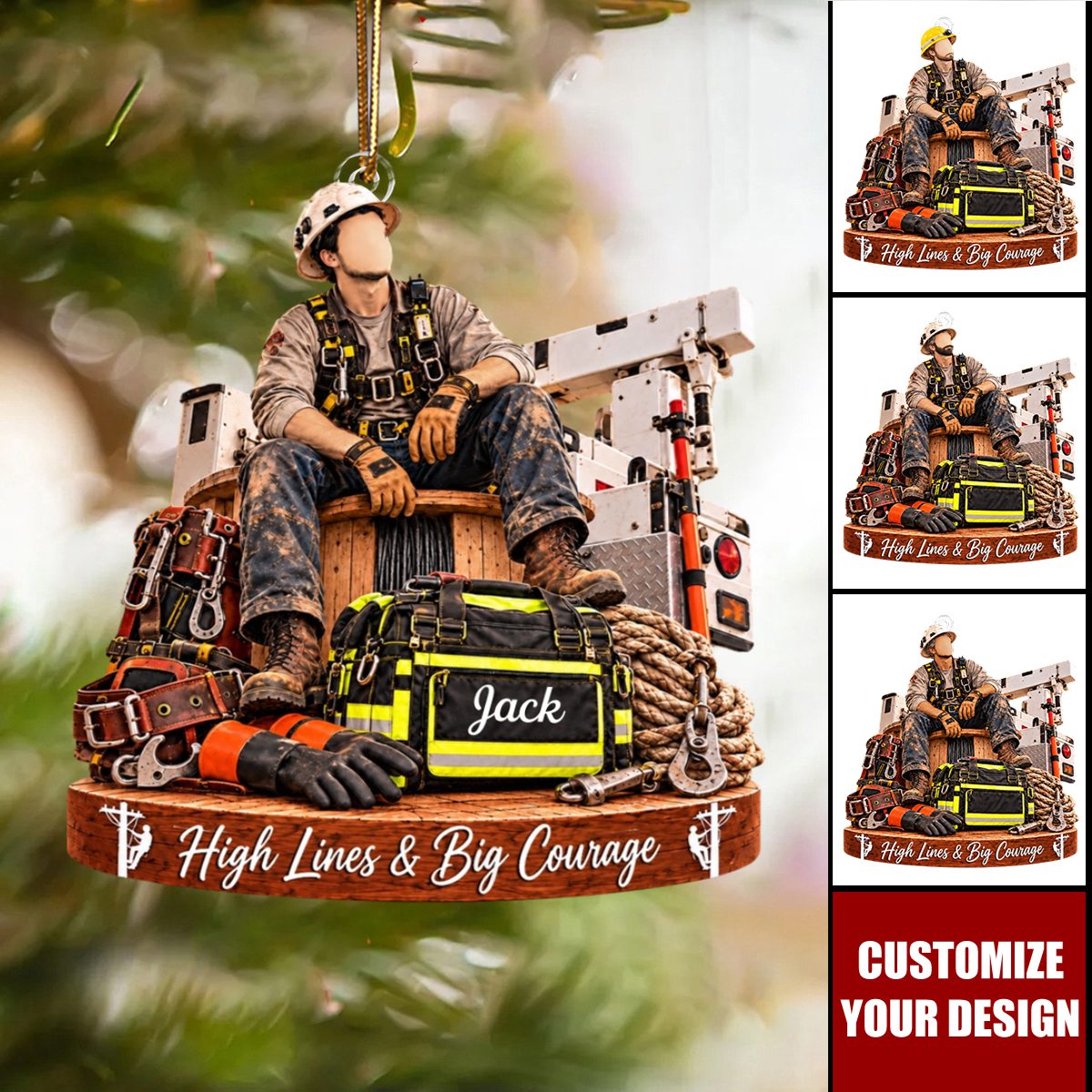 Personalized Lineman Christmas Ornament, Custom Lineman Gift for Husband