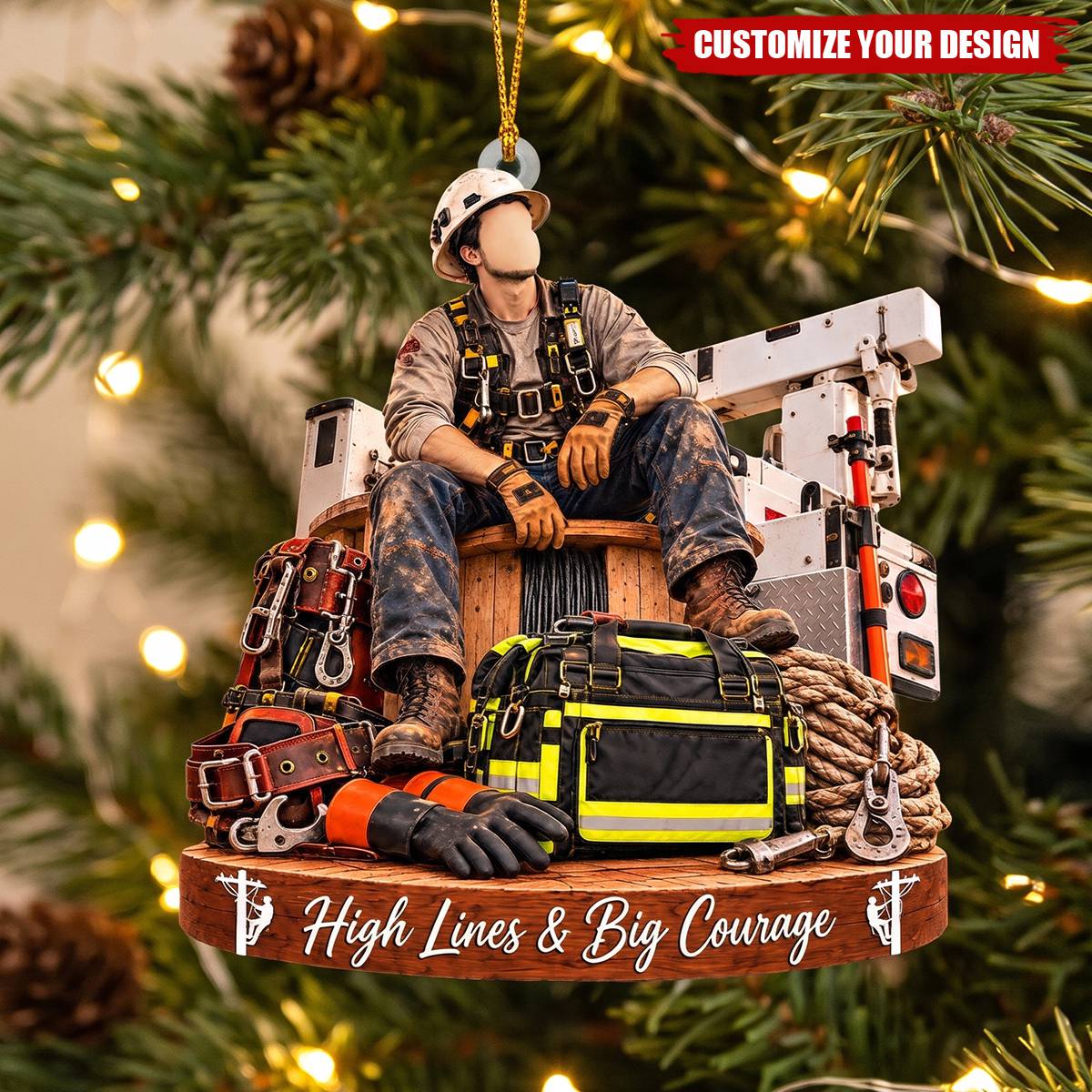 Personalized Lineman Christmas Ornament, Custom Lineman Gift for Husband