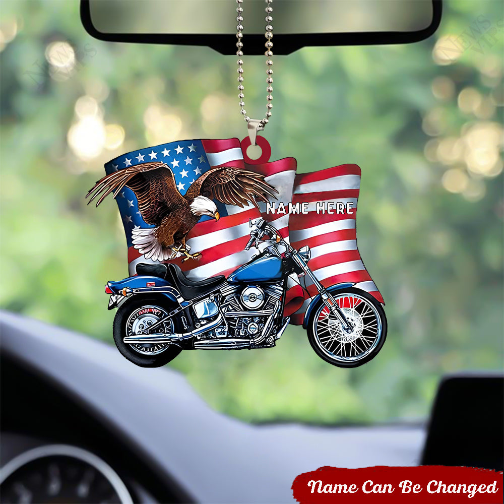Personalized US Flag Motorcycle Eagle Hanging Ornament