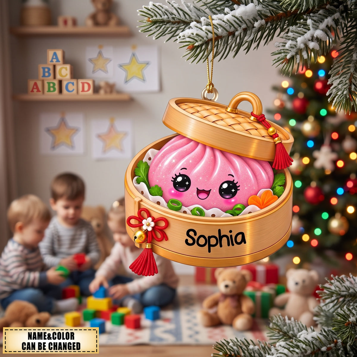 Personalized Glitter Dumpling Ornament, Custom Name Christmas Keepsake