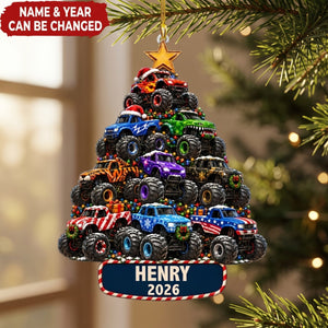 Personalized Monster Truck Christmas Ornament 2026, Custom Name Acrylic Ornament