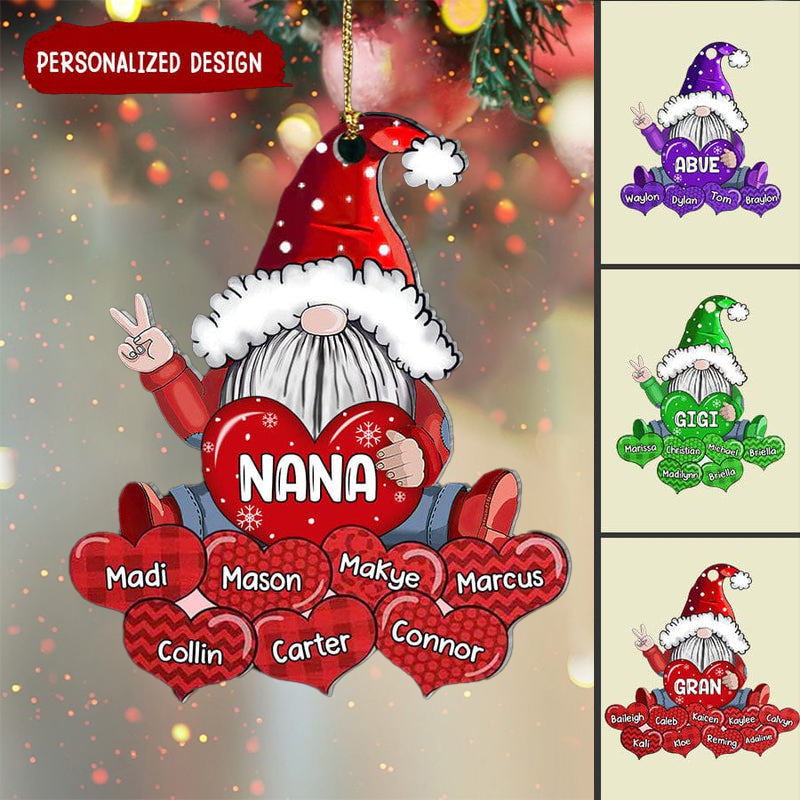 Colorful Cute Xmas Draft Nana Mimi Mom Sweet Heart Kids Personalized Ornament