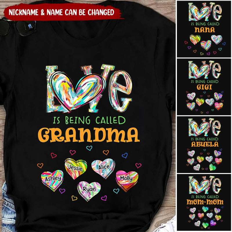 Colorful Pattern Love Is Being Call Grandma Cute Heart Kids Personalized Black T-shirt