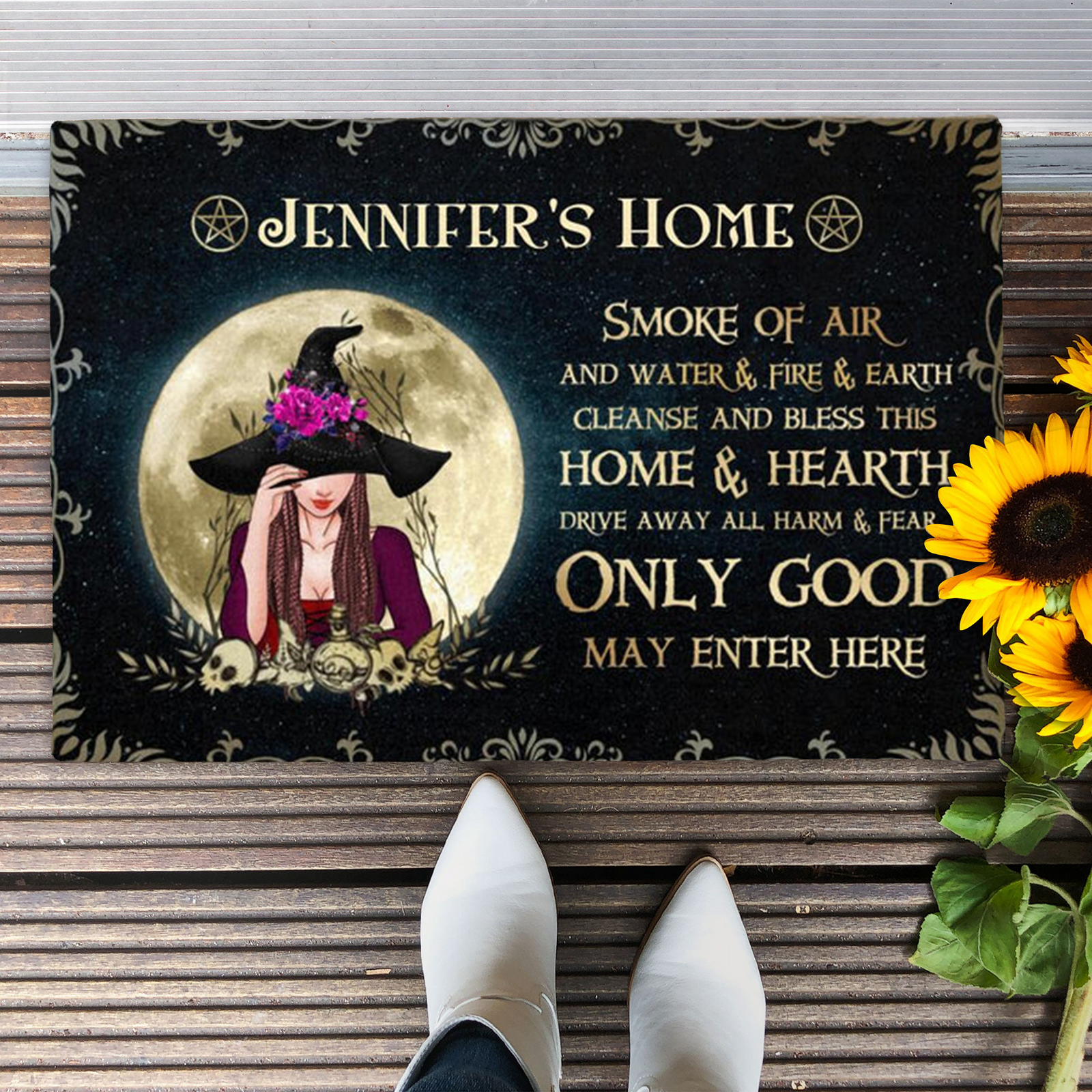 Custom Personalized Witch Doormat - Gift Idea For Halloween/Wiccan Decor/Pagan Decor - Jennifer's Home Check Ya Energy Before You Come In This Home
